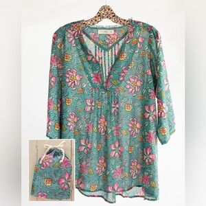 Natural Life Boho Floral V-Neck Tunic, Sz L/XL (P2P 23”)